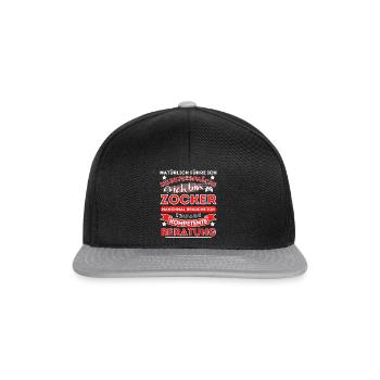 Der PC Zocker und Konsolen Gamer Spruch zum Zocken - Snapback Cap - Schwarz/Grau - Vorne