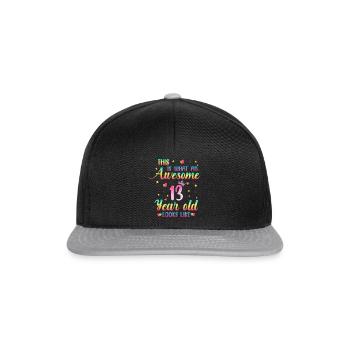 13th Birthday Girl, 13th Year Old Girl Gifts - Snapback Cap - black/grey - Front