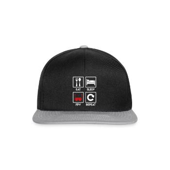 Quadrocopter Spruch Eat Sleep FPV Repeat Drohne - Snapback Cap - Schwarz/Grau - Vorne