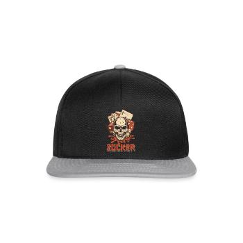 Poker Spiel Pokern Pokerkarten Zocker Pokerspieler - Snapback Cap - Schwarz/Grau - Vorne