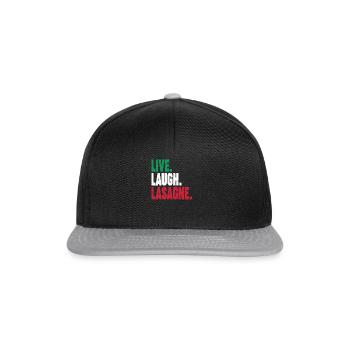 Live Laugh Lasagne Pasta Pizza Cooking Italian - Snapback Cap - Schwarz/Grau - Vorne
