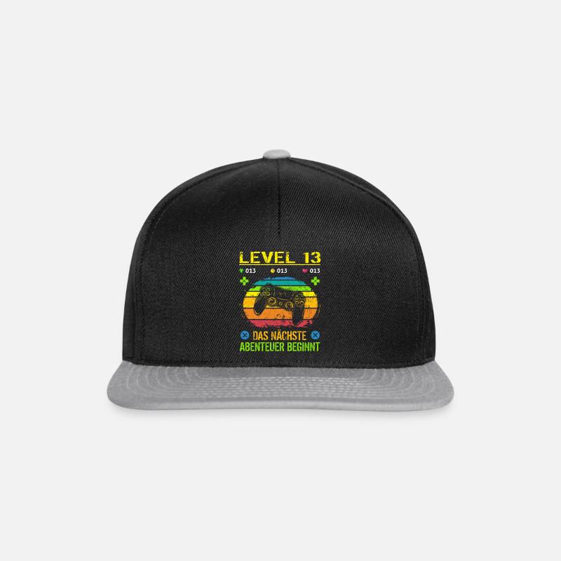 Geburtstag Gamer Level 13 Geburtstagsshirt Jungen - Snapback Cap - Schwarz/Grau