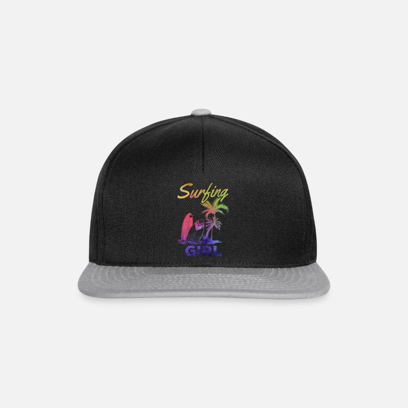 Surfboard Surfer Wave Surfen Mädchen Surfen - Snapback Cap - Schwarz/Grau