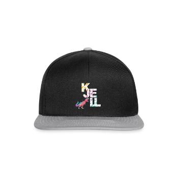 KJELL - Beautiful boy name with cute dinosaurs - Snapback Cap - black/grey - Front