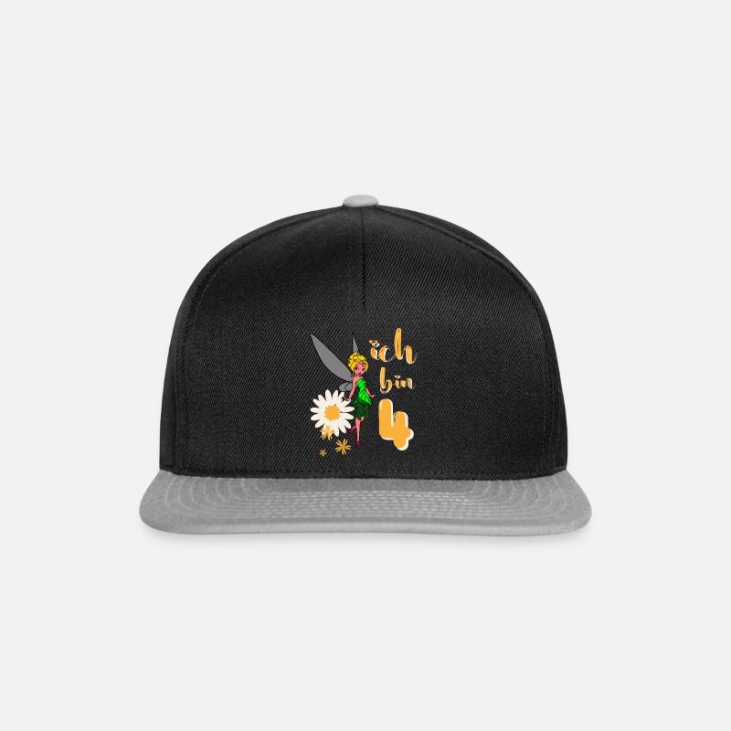 Ich bin 4 Jahre alt Fee Blumen Geburtstag Mädchen - Snapback Cap - Schwarz/Grau