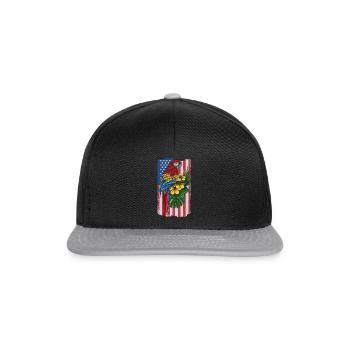 USA Flagge Papagei Vogelliebhaber Papageienvogel - Snapback Cap - Schwarz/Grau - Vorne