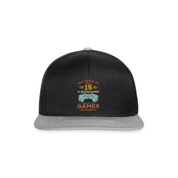 Video Gaming 15 Geburtstag Zocken 15 Jahre Video - Snapback Cap - Schwarz/Grau - Vorne