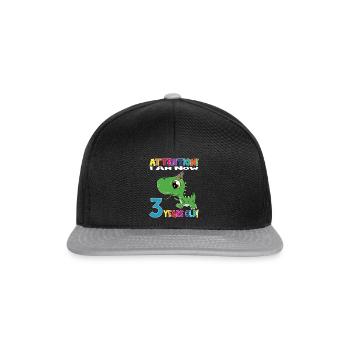 Dino Boy Attention I Am Now 3 Years Old - Snapback Cap - Schwarz/Grau - Vorne