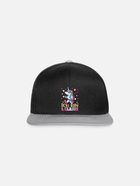 1. Klasse. Einschulung Schulkind Einhorn - Snapback Cap - Schwarz/Grau