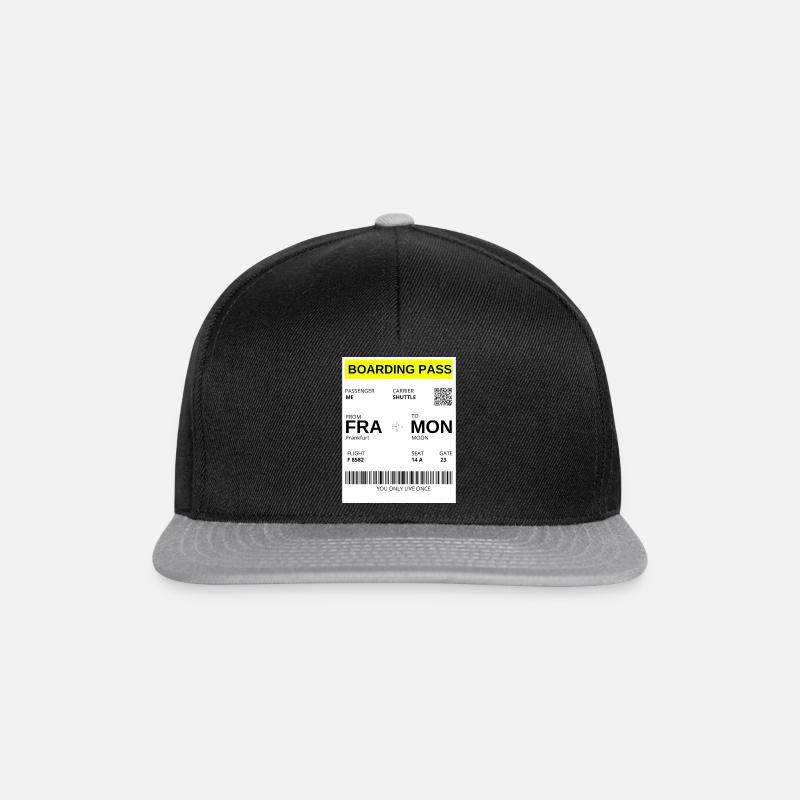 flight ticket, boarding pass, to the moon, yolo - Snapback Cap - Schwarz/Grau
