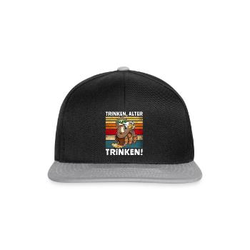 Bier Trinken Faultier Trinksprüche - Snapback Cap - Schwarz/Grau - Vorne