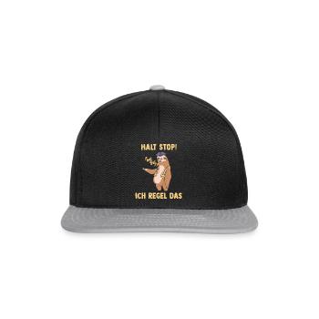Halt Stop Ich Regel Das - Lustiges Faultier - Snapback Cap - Schwarz/Grau - Vorne