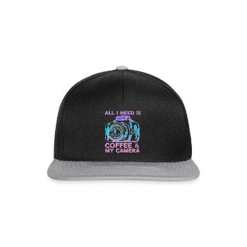 All I Need Is Coffee And My Camera Photograph - Snapback Cap - black/grey - Front