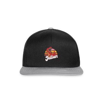 JULIAN - Beautiful boy name with T-REX Dino - Snapback Cap - black/grey - Front