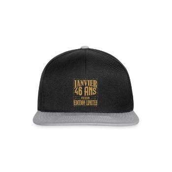 Janvier 46 ans. Cadeau 46 ans janvier anniversaire - Casquette snapback - noir/gris - Devant