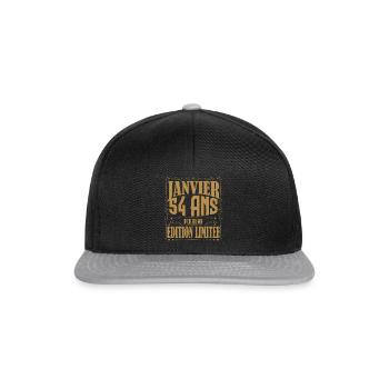 Janvier 54 ans. Cadeau 54 ans janvier anniversaire - Casquette snapback - noir/gris - Devant