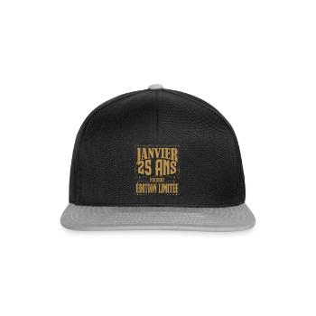 Janvier 25 ans. Cadeau 25 ans janvier anniversaire - Casquette snapback - noir/gris - Devant