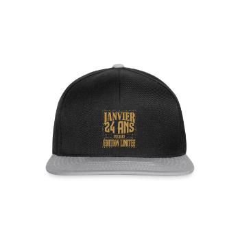 Janvier 24 ans. Cadeau 24 ans janvier anniversaire - Casquette snapback - noir/gris - Devant