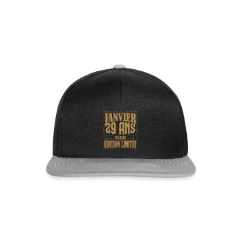 Janvier 29 ans. Cadeau 29 ans janvier anniversaire - Casquette snapback - noir/gris - Devant