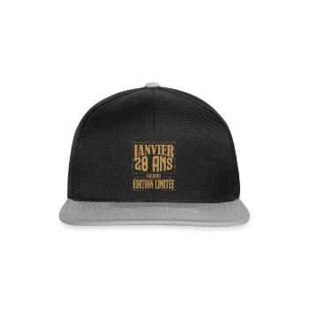 Janvier 20 ans. Cadeau 20 ans janvier anniversaire - Casquette snapback - noir/gris - Devant
