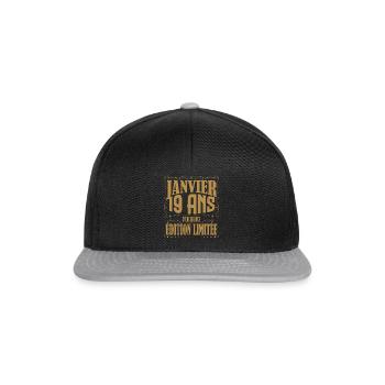 Janvier 19 ans. Cadeau 19 ans janvier anniversaire - Casquette snapback - noir/gris - Devant