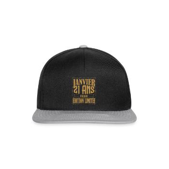 Janvier 21 ans. Cadeau 21 ans janvier anniversaire - Casquette snapback - noir/gris - Devant