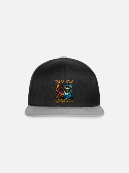 Katzen Kosmonaut "Bin da" - Snapback Cap - Schwarz/Grau