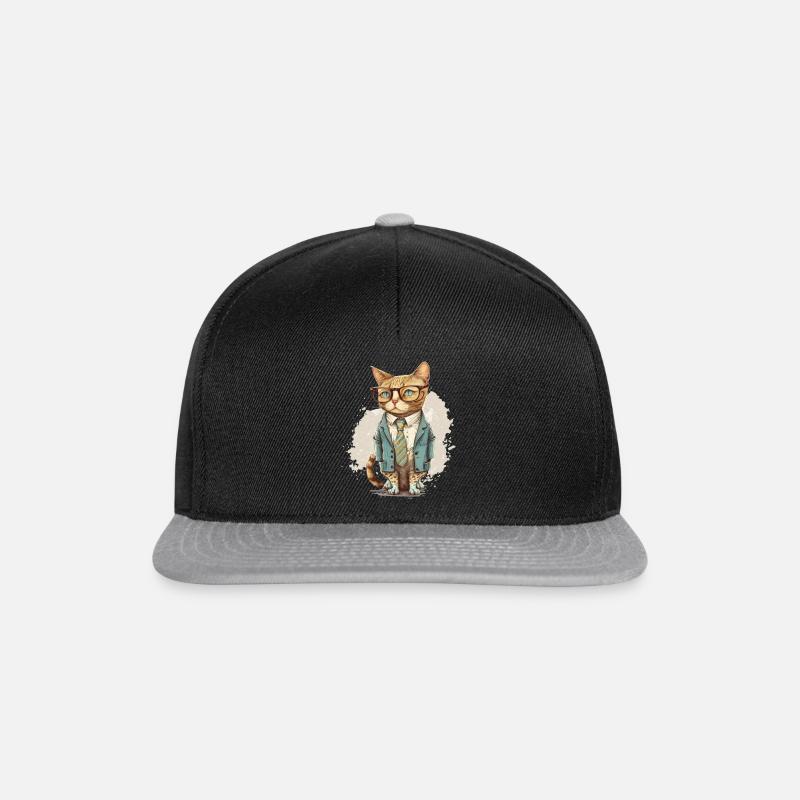 Katze mit Brille - Snapback Cap - Schwarz/Grau