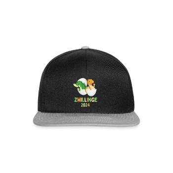 Zwillinge 2024 - Dino Geschwister Dinos Zwillings - Snapback Cap - Schwarz/Grau - Vorne