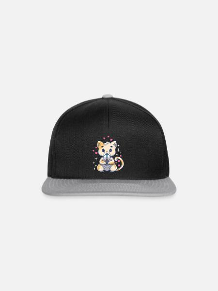 Kawaii Baby Katze Kätzchen Boba Tee Bubble Tea Girl - Snapback Cap - Schwarz/Grau