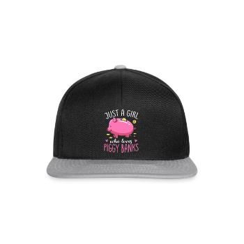 Just A Girl Who Loves Piggy Banks Sparen - Snapback Cap - Schwarz/Grau - Vorne