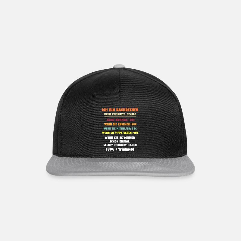 Ich bin DACHDECKER Preisliste - Snapback Cap - Schwarz/Grau