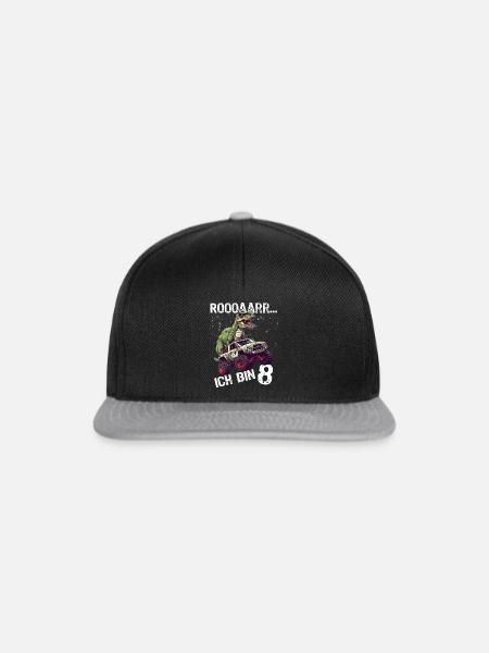 8. Geburtstag Jungs T-Rex Monster-Truck Design - Snapback Cap - Schwarz/Grau