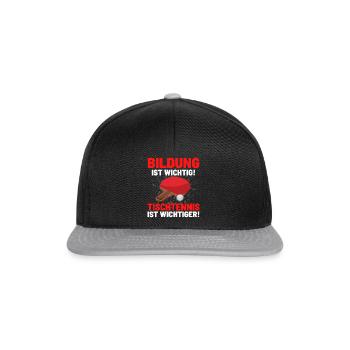 TISCHTENNIS IST WICHTIGER! Tischtennis Verein - Snapback Cap - Schwarz/Grau - Vorne