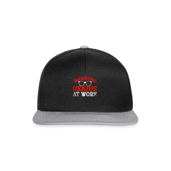 Warning Genius At Work - Snapback Cap - black/grey - Front