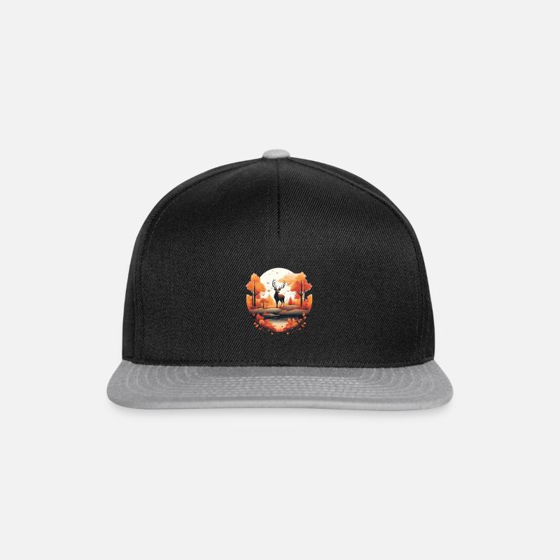 Herbstlicher Hirsch im Wald - Snapback Cap - Schwarz/Grau