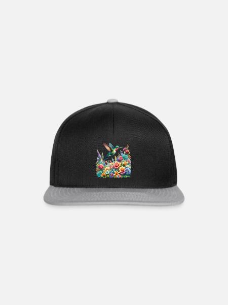 Colibri dans un jardin de fleurs colorées - Casquette snapback - noir/gris