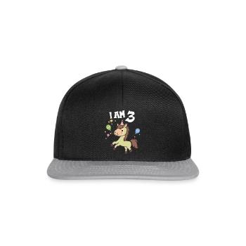 Ich bin 3 Jahre alt Pferde Pferd 3. Geburtstag - Snapback Cap - Schwarz/Grau - Vorne