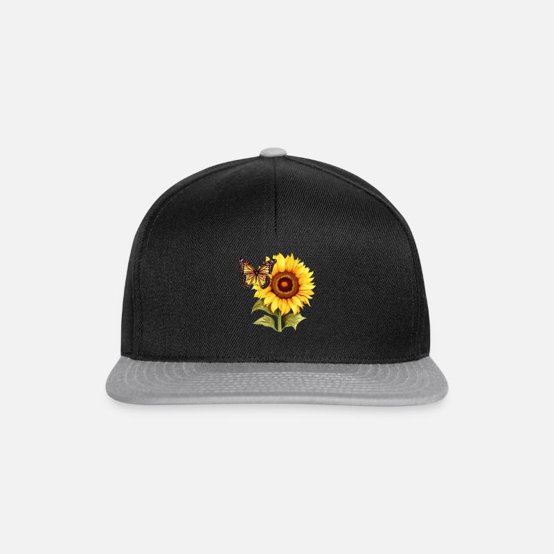 Sonnenblume mit Schmetterling - Snapback Cap - Schwarz/Grau