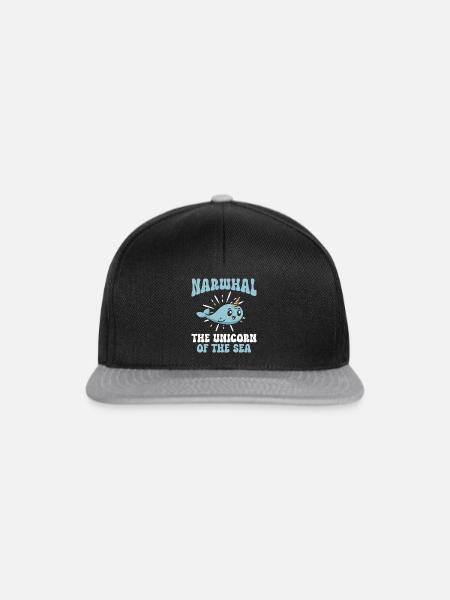 Narwal Einhornwal - Snapback Cap - Schwarz/Grau