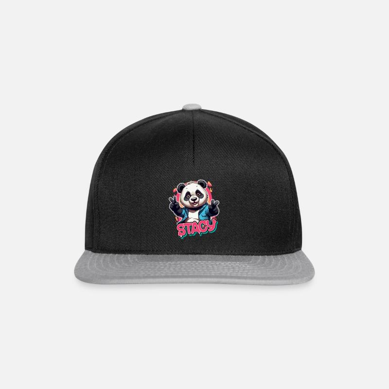 STACY - Schöner Mädchen Name mit coolem Panda - Snapback Cap - Schwarz/Grau