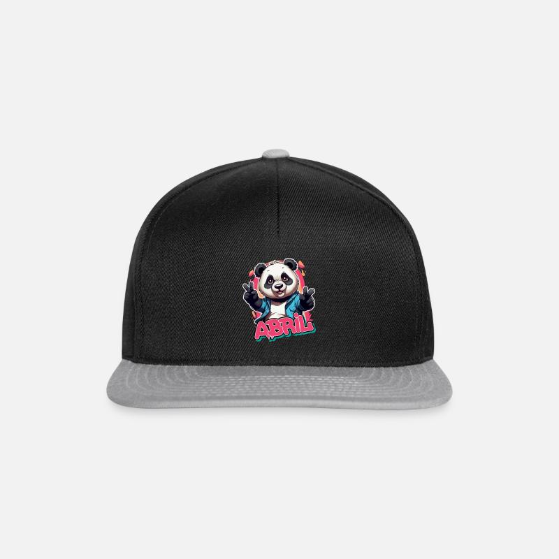 ABRIL - Schöner Mädchen Name mit coolem Panda - Snapback Cap - Schwarz/Grau