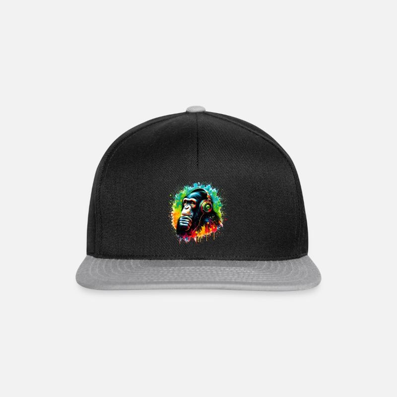 Banksy DJ Monkey Thinker - Snapback Cap - Schwarz/Grau