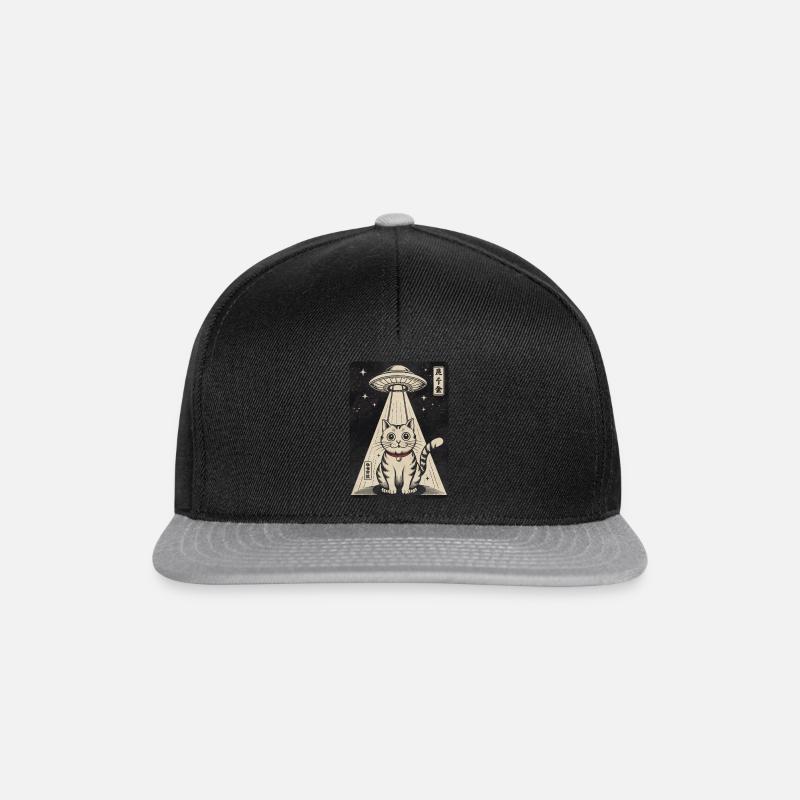 Retro UFO Abduction Japan Cat - Snapback Cap - black/grey