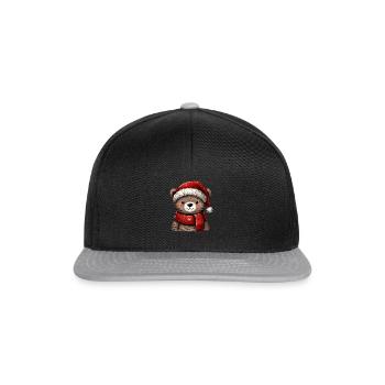 Weihnachtlicher Bär mit roter Mütze und Schal - Snapback Cap - Schwarz/Grau - Vorne
