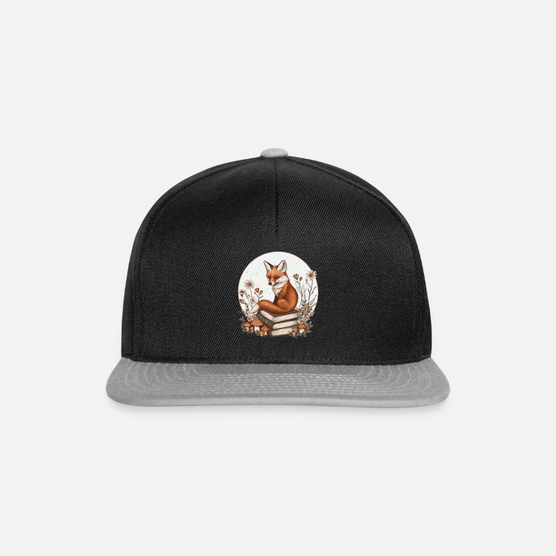 Cottagecore Fuchs mit Büchern - Snapback Cap - Schwarz/Grau