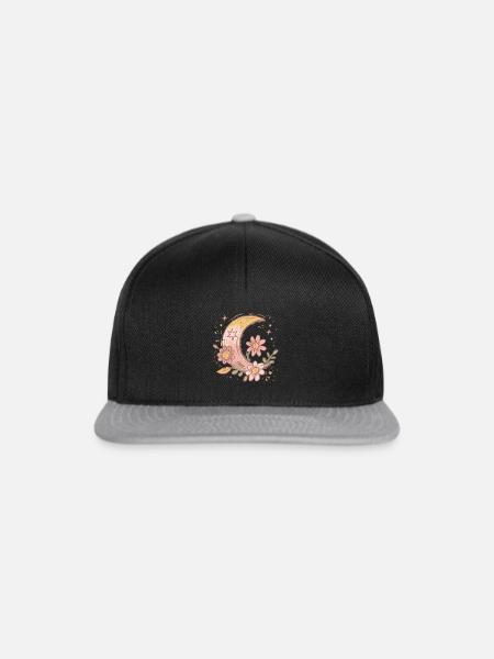 Boho Moon und Blumen - Snapback Cap - Schwarz/Grau