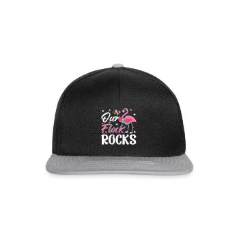 Our Flock Rocks - Pink Flamingo Funny Flamingo - Snapback Cap - black/grey - Front