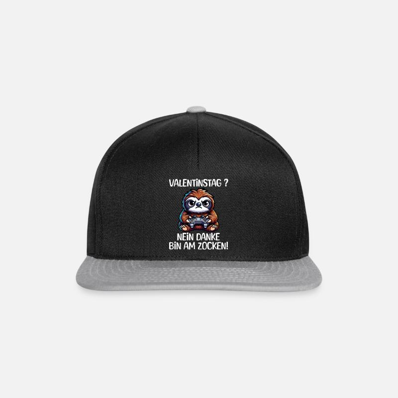Valentinstag? Nein Danke Lustiges Faultier - Snapback Cap - Schwarz/Grau