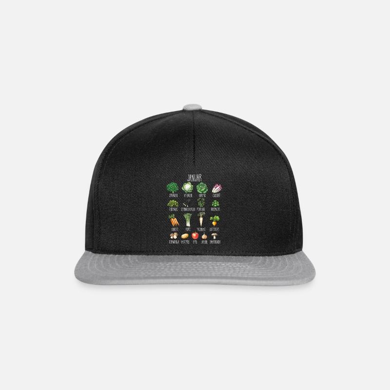 Januar Saisonales Gemüse und Obst Collage - Snapback Cap - Schwarz/Grau